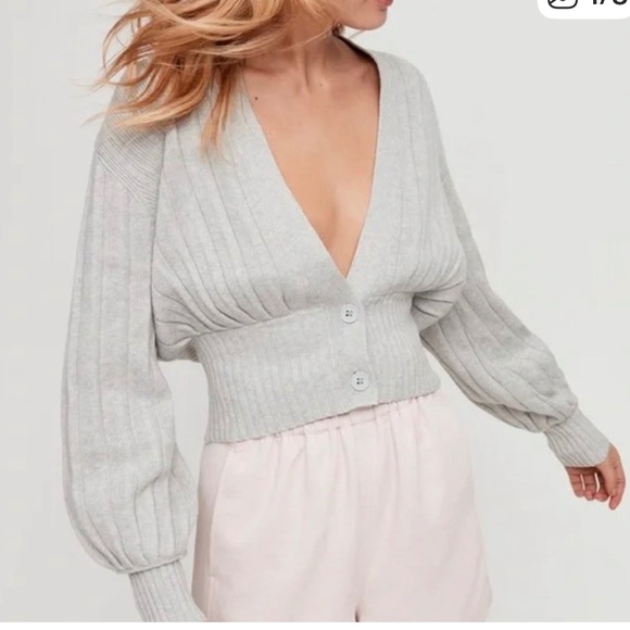 Wilfred Sweaters - Purchased at BASH. Wilfred crop 50/50 Merino Wool/ Cotton Gray Ribbed Cardigan